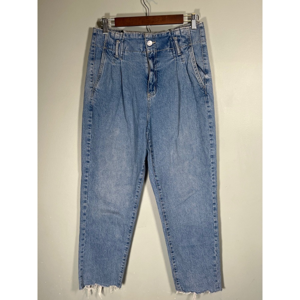 GARAGE Paper Bag Waist Pleated Jeans Size 9 90s Y2K Raw Hem Mom Grunge